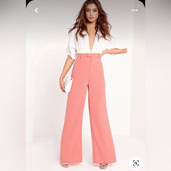 Missguided Salmon Pink High Waisted Wide Leg Pants | Size 0 | NWOT | - Picture 2 of 11
